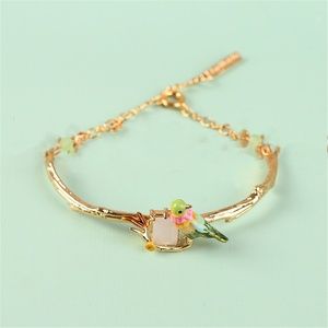 adjustable bangle enamel flower bird bracelet